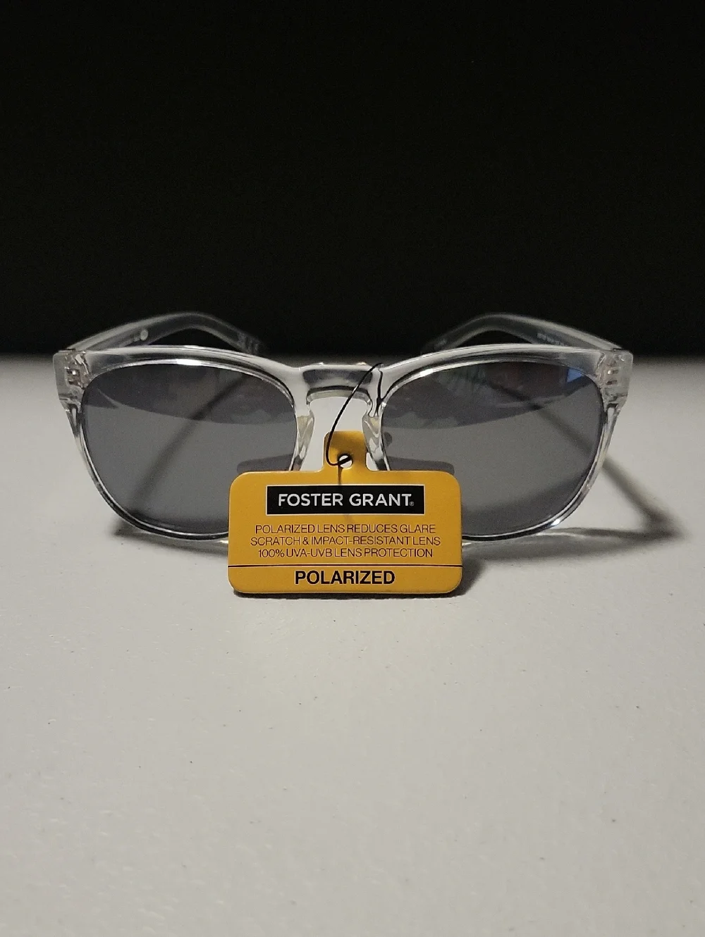 Foster Grant Clear Frame Sunglasses with Gray Polarized Lenses